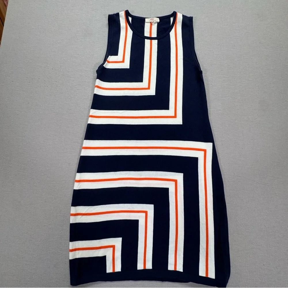 Trina Turk‎ Women Dress Shift Navy Blue Geometric Stripe Medium